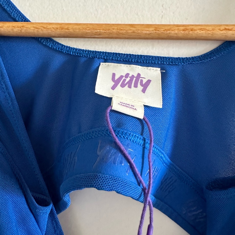 NWOT YITTY Fabletics Blue Mesh Me Smoothing Midi Bralette size XS - Picture 9 of 11